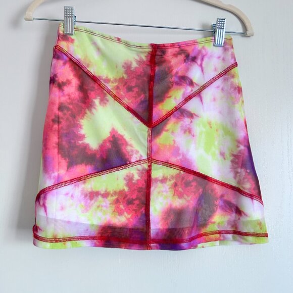 Dolls Kill Club Exx Mesh Red Stitched Tie Dye Mini Skirt - Picture 2 of 3